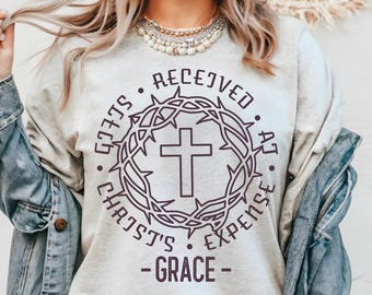 Maglietta cristiana, maglietta GRACE ispirata alla fede, maglietta cristiana religiosa unisex, maglietta regali ricevuti a spese di Cristo, maglietta Grace