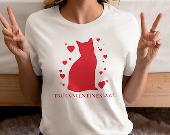 Valentine's Day Cat Lover T-shirt, Unisex Tee, True Valentines Love Cat Shirt, Cat Valentine Gift, Heart Silhouette Tee, Cat lover Tee