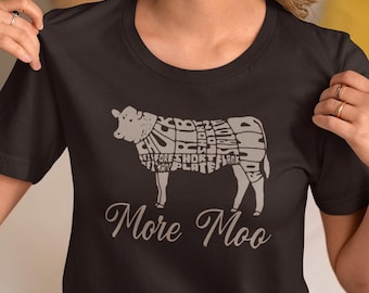 Lustiges Steak Liebhaber Shirt, mehr Moo T-Shirt, lustiges Fleisch BBQ T, Kochen Shirt, Grillmeister Kleidung, Foodie Bekleidung, Fleischesser, Unisex T-Shirt