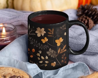 Country Fall Autumn Mug, Cozy Fall coffee Mug, Maple Leaf Mug, pressed leaves autumn, Fall colors, Autumn lover, Rustic Fall Mug, Wildflower