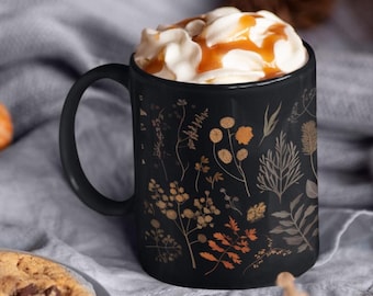 Cozy Country Fall Autumn Mug, Fall coffee Mug, Maple Leaf Mug, pressed leaves autumn, Fall color Autumn lover Rustic Fall Mug Vintage Autumn