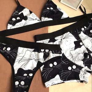 Couple&#39;s underwear &quot;Playing cards&quot;, &quot;Cats&quot; designs, mixes of men&#39;s boxers, women&#39;s thongs and bralettes