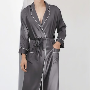 Herren Hausmantel, Seidenmantel, Herren Hauskleidung, Mittlerer Seidiger Kimono, Hausanzug für Männer - Seidenbademantel - Herrenbademantel