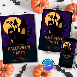 Haunted House Halloween Invitation | Editable Halloween Party Invitation | Halloween Invitation | Canva Halloween Template