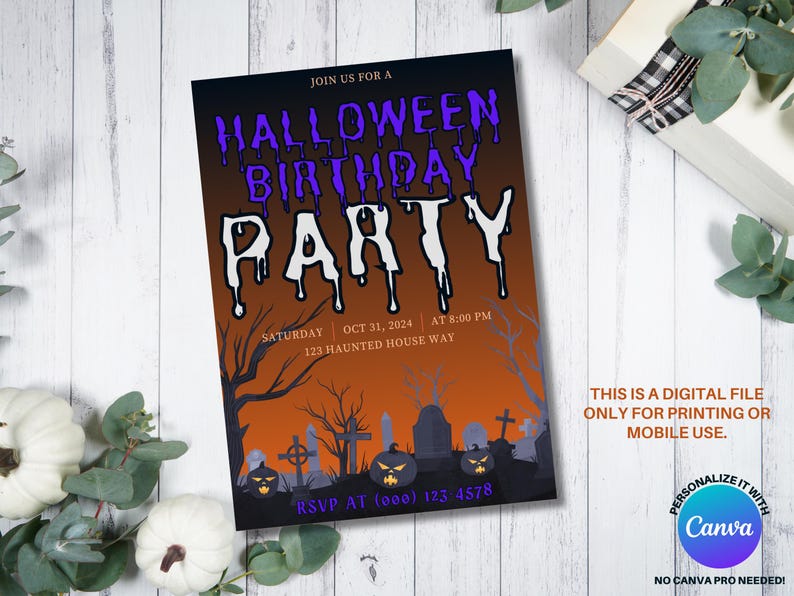 Editable Spooky Halloween Party Invitation | Canva Template (digital ...