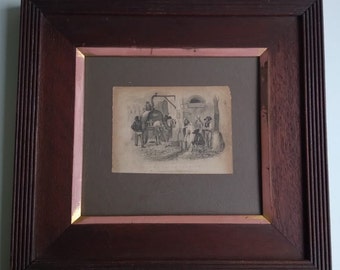 Richard Griffin and Co. Glasgow - "The Water Carrier" 1800s Antique Black & White Print in Wooden Frame