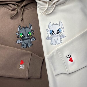 Couple Matching Hoodie Embroidered Lovely Dragon's Personalised Sweatshirt Custom Gift Sleeve Embroidery Initial