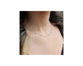 Women's Gold Turquoise Stone Row Necklace - Glorria 14K Gold