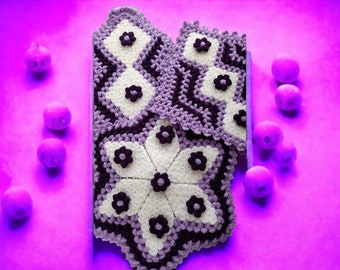 Hand Knitted Purple Violet Lilac Star Square Long Daily Dowry Set of Bath Washcloths - Ebrulisler