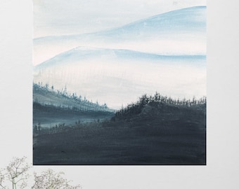 misty horizons - winter mountain acrylic painting on canvas
