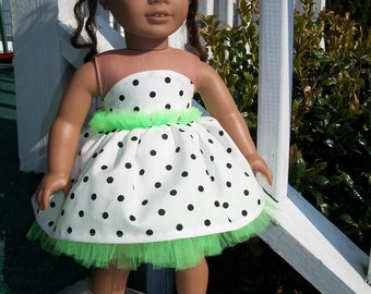 Party Time Dress for the American Gril Doll  White Green