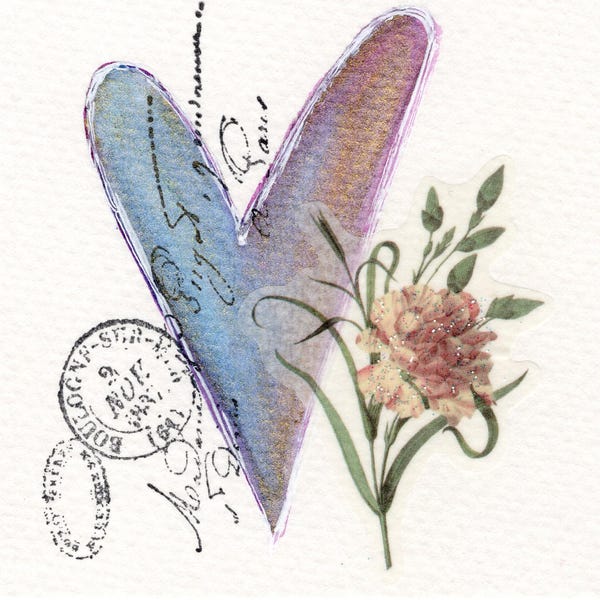Original Whimsical Heart Miniature Watercolor Painting - Happy Art, 3x3 inches