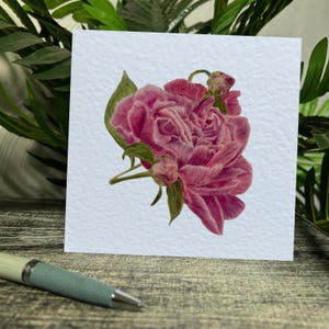 Handmade Pink Peony Greetings Card: Blank Floral Card