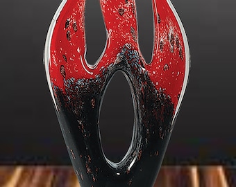 16" rojo y negro llama arte vidrio personalizado grabado hecho a mano soplado vidrio escultura premio, premio de vidrio, premio de vidrio personalizado, llama, vidrio de llamas