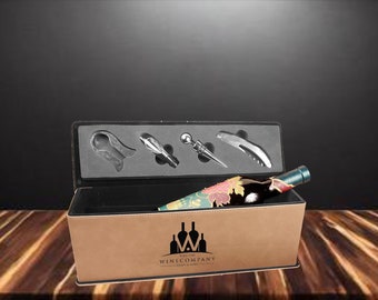 Caja de vino de polipiel láser con herramientas