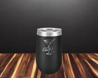 16 onzas. Vaso de vino sin tallo con aislamiento al vacío grabable personalizado y tapa