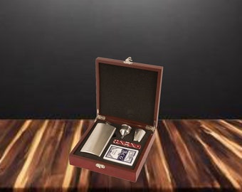 Set de regalo de petaca personalizable con estuche de madera