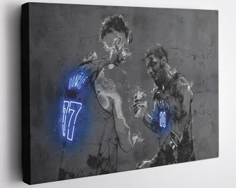 Luka Doncic Kyrie Irving Poster Neon Dallas Mavericks NBA Hand Made Poster Canvas Framed Print Wall Kids Art Man Cave Gift Home Decor