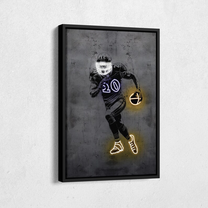 Ed Reed Neon Poster Baltimore Ravens Football Canvas Print, Framed Wall