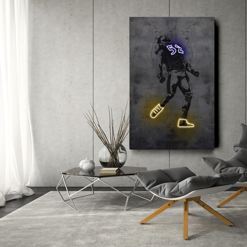 Ray Lewis Neon Poster Baltimore Ravens Football Canvas Print, Framed