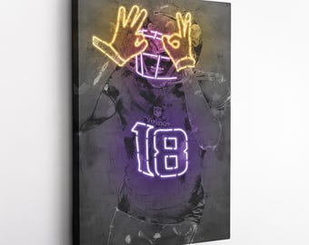 Justin Jefferson Poster Neon Minnesota Vikings  Hand Made Poster Canvas Framed Print Wall Kids Art Man Cave Gift Home Decor