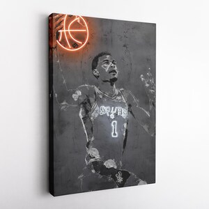 Victor Wembanyama Neon Poster - San Antonio Spurs NBA Canvas Print, Framed Wall Art, Kids&#39; Room, Man Cave, Fan Gift, Home Decor