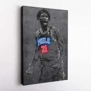 Joel Embiid Poster Neon Philadelphia 76ers Basketball Hand Made Poster Canvas Framed Print Wall Kids Art Man Cave Gift Home Decor