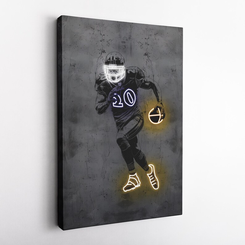 Ed Reed Neon Poster Baltimore Ravens Football Canvas Print, Framed Wall