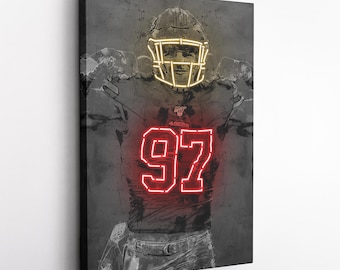 Nick Bosa Poster Neon San Francisco 49ers NFL Hand Made Poster Canvas Framed Print Wall Kids Art Man Cave Gift Home Decor