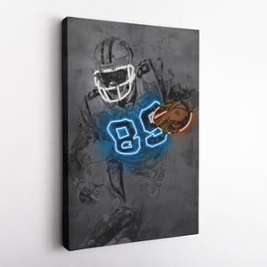 Steve Smith Neon Poster - Carolina Panthers NFL Canvas Print, Framed Wall Art, Kids&#39; Room, Man Cave, Fan Gift, Home Decor