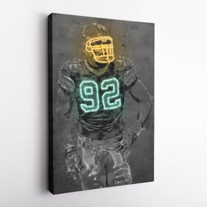 Reggie White Poster Neon Green Bay Packers NFL Hand Made Poster Canvas Framed Print Wall Kids Art Man Cave Gift Home Decor