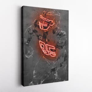 Myles Garrett Poster Neon Cleveland Browns NFL Hand Made Poster Canvas Framed Print Wall Kids Art Man Cave Gift Home Decor