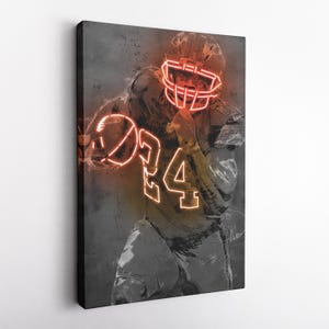 Nick Chubb Poster Neon Cleveland Browns NFL Hand Made Poster Canvas Framed Print Wall Kids Art Man Cave Gift Home Decor