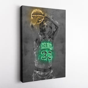 Larry Bird Poster Neon Boston Celtics NBA Hand Made Poster Canvas Framed Print Wall Kids Art Man Cave Gift Home Decor