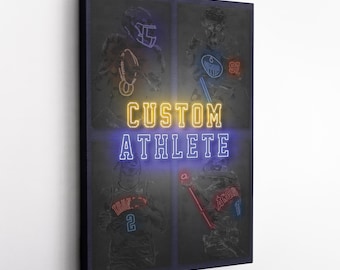Custom Neon Canvas Print - Transform Your Favorite Athlete, Canvas Wall Art, Framed Poster, Gift for Kids