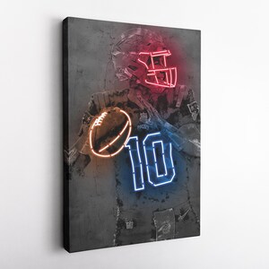 Mac Jones Poster Neon New England Patriots NFL Hand Made Poster Canvas Framed Print Wall Kids Art Man Cave Gift Home Decor