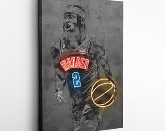 Shai Gilgeous-Alexander Poster Neon Oklahoma City Thunder NBA Hand Made Poster Canvas Framed Print Wall Kids Art Man Cave Gift Home Decor