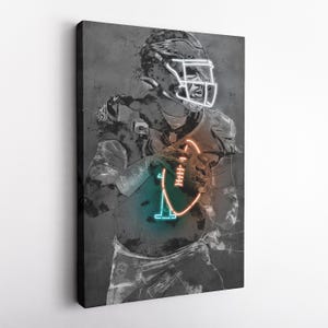 Jalen Hurts Poster Neon Philadelphia Eagles NFL Hand Made Poster Canvas Framed Print Wall Kids Art Man Cave Gift Home Decor