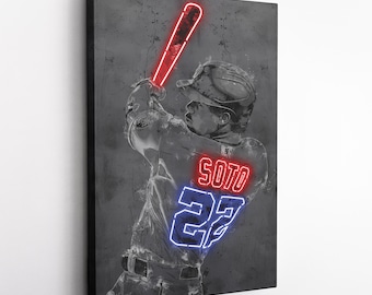 Juan Soto Poster Neon Washington Nationals MLB Hand Made Poster Canvas Print Kids Wall Art Man Cave Gift Home Decor