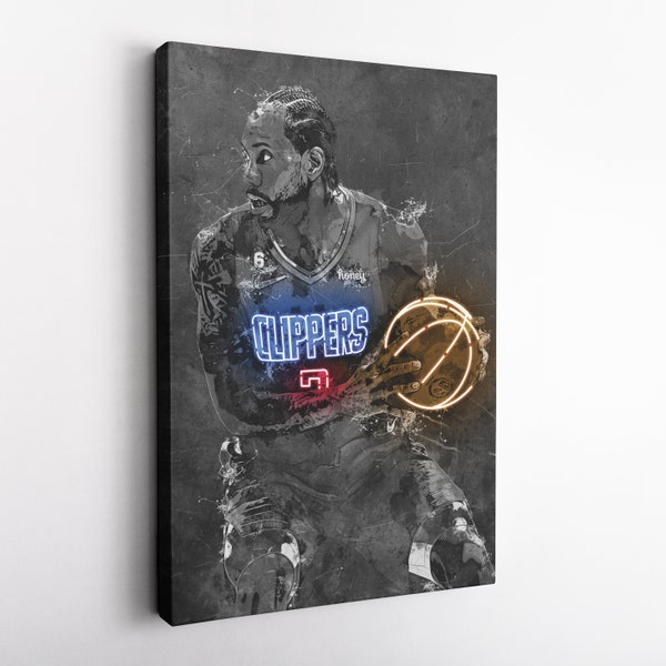 Kawhi Leonard Poster Neon Los Angeles Clippers NBA Hand Made Poster Canvas Framed Print Wall Kids Art Man Cave Gift Home Decor