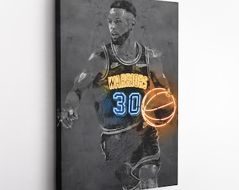 Stephen Curry Poster Neon Effect Golden State Warriors Basketball Hand Made Poster Canvas Print Kids Wall Art Man Cave Gift Home Decor