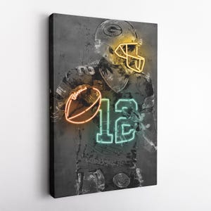 Aaron Rodgers Poster Neon Green Bay Packers NFL Hand Made Poster Canvas Framed Print Wall Kids Art Man Cave Gift Home Decor