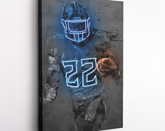 Derrick Henry Poster Neon Tennessee Titans NFL Poster fatto a mano su tela Stampa incorniciata da parete Kids Art Man Cave Gift Home Decor