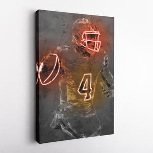 Deshaun Watson Poster Neon Cleveland Browns NFL Hand Made Poster Canvas Framed Print Wall Kids Art Man Cave Gift Home Decor