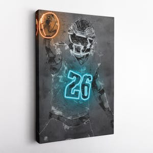 Saquon Barkley Neon Poster - Philadelphia Eagles NFL Canvas Print, Framed Wall Art, Kids&#39; Room, Man Cave, Fan Gift, Home Decor