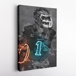 Jalen Hurts Neon Poster - Philadelphia Eagles NFL Canvas Print, Framed Sports Wall Art, Fan Gift, Man Cave, Home & Kids Room Decor