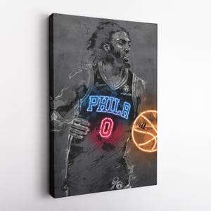 Tyrese Maxey Neon Poster - Philadelphia 76ers NBA Canvas Print, Framed Wall Art, Kids' Room, Man Cave, Fan Gift, Home Decor