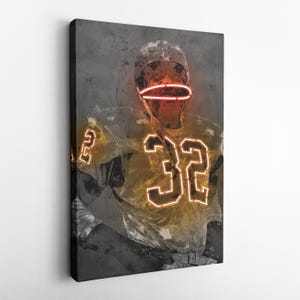 Jim Brown Poster Neon Cleveland Browns NFL Hand Made Poster Canvas Framed Print Wall Kids Art Man Cave Gift Home Decor