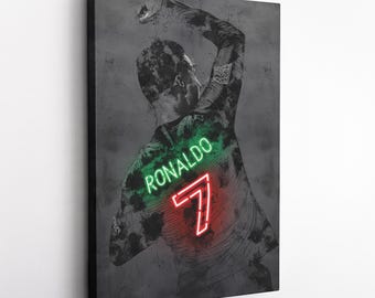 Cristiano Ronaldo Poster Effetto Neon Portogallo Poster fatto a mano su tela Stampa incorniciata da parete Kids Art Man Cave Gift Home Decor