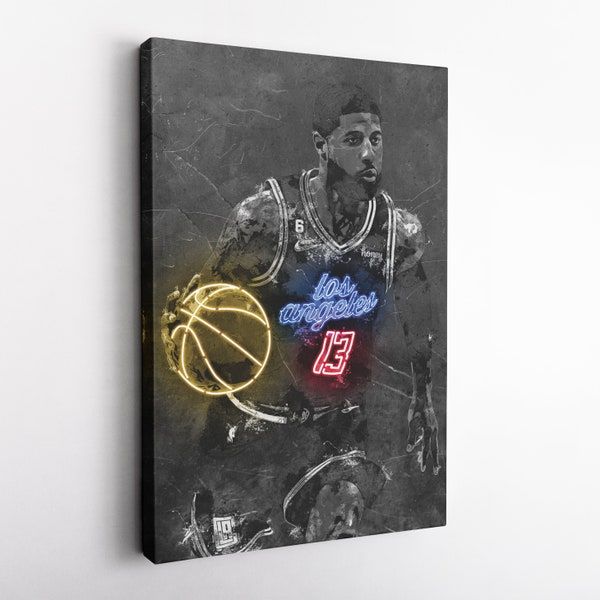 Paul George Poster Neon Los Angeles Clippers NBA Hand Made Poster Canvas Framed Print Wall Kids Art Man Cave Gift Home Decor